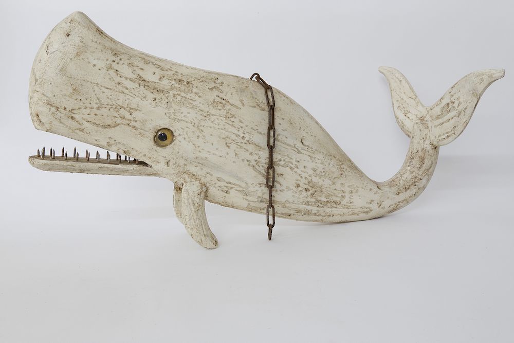 Appraisal: Vintage Style Carved and Painted Wood Hanging Sperm Whale Sign