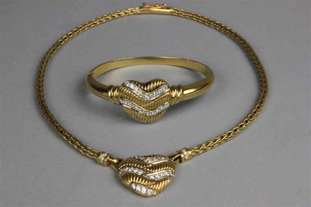 Appraisal: LADY'S K YELLOW GOLD AND DIAMOND HEART NECKLACE AND MATCHING