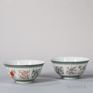 Appraisal: Pair of Fencai Enameled Porcelain Bowls Pair of Fencai Enameled