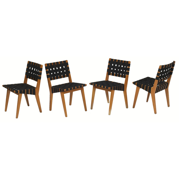 Appraisal: Jens Risom dining chairs four by Knoll s birch frames