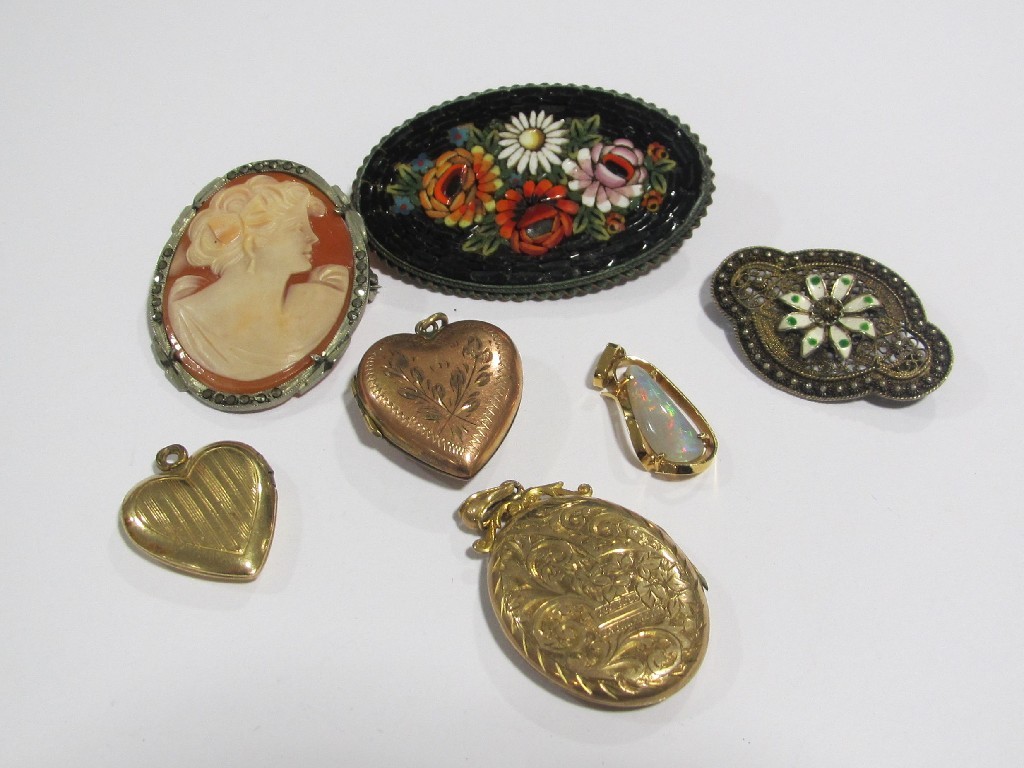 Appraisal: Lot comprising micro mosaic brooch cameo brooch three gilt metal