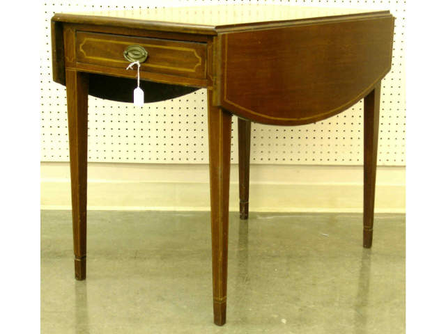 Appraisal: Pembroke Federal style drop-leaf side table one-drawer with inlaid trim