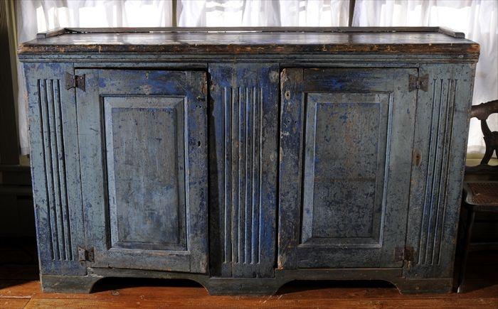 Appraisal: UNUSUAL HUDSON RIVER VALLEY BLUE-PAINTED PINE LOW CUPBOARD The rectangular