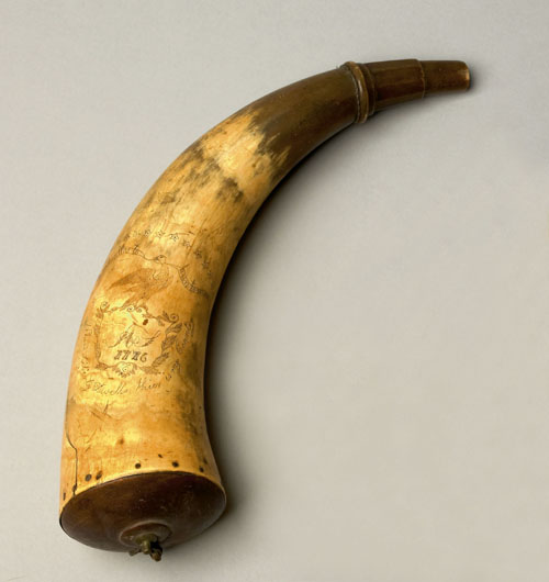 Appraisal: Engraved powder horn inscribed Health to Huntsman Where Liberty Dwells