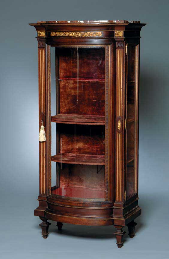 Appraisal: ANTIQUE ENGLISH DISPLAY CABINET Antique English bow-front marble-top display cabinet