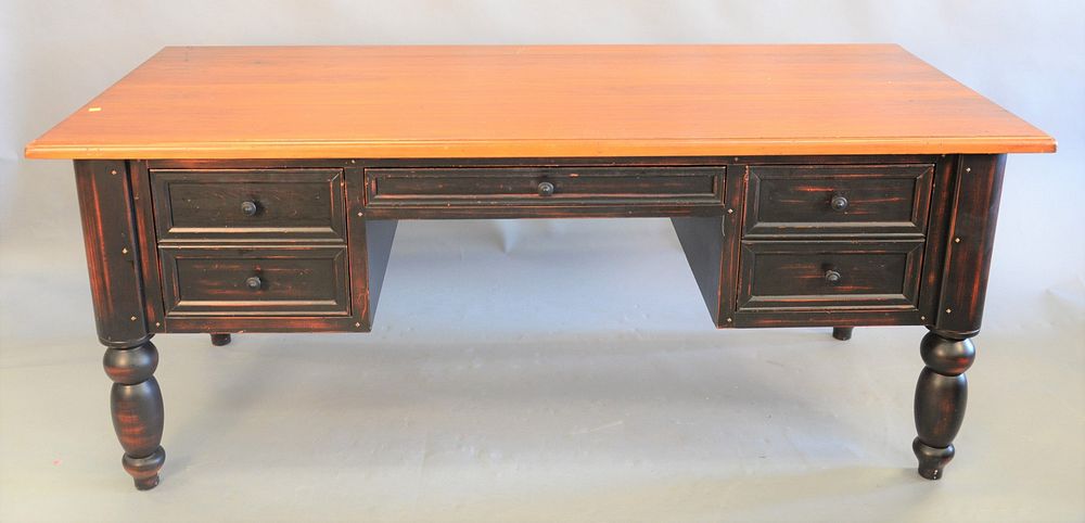 Appraisal: Large two-toned Canadel desk three drawers x x Large two-toned