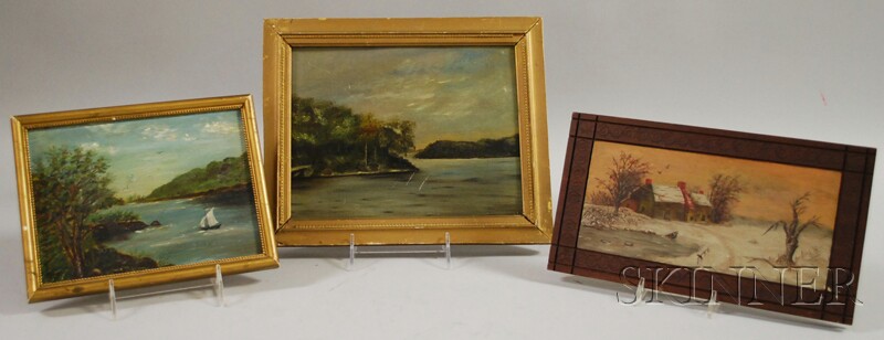 Appraisal: Three Small th th Century American School Oil Landscape Paintings