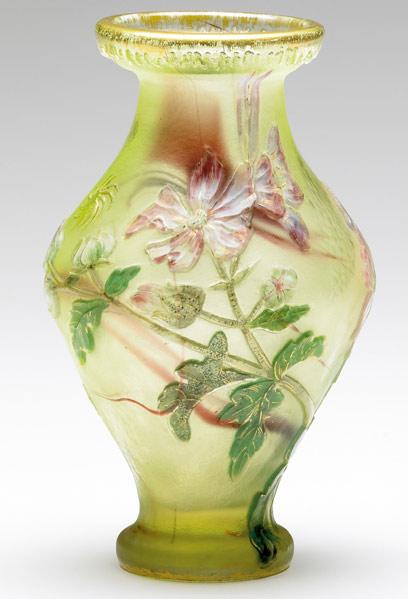 Appraisal: BURGUN SCHVERER Multi-layered cameo glass vase with carved decoration of