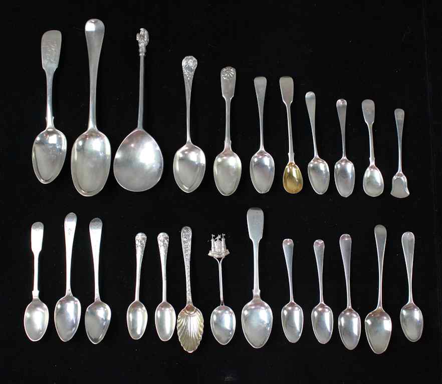 Appraisal: TWENTY FOUR ENGLISH STERLING SILVER SPOONS ONE SPOON WITH ''H