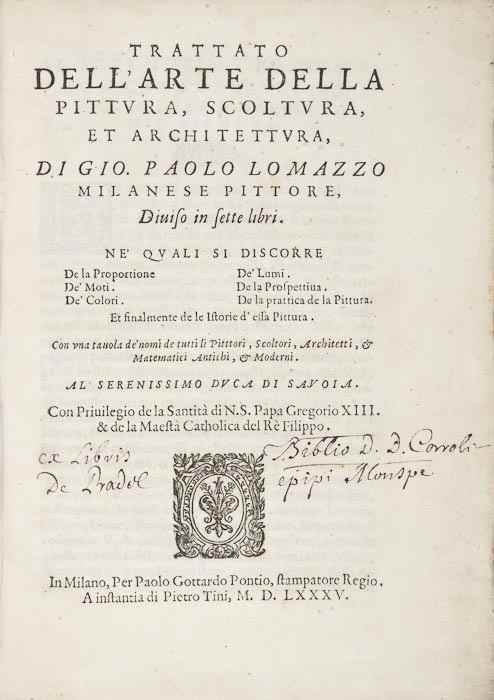 Appraisal: Lomazzo Giovanni Paolo Trattato dell'Arte della Pittura Scoltura et Architettura