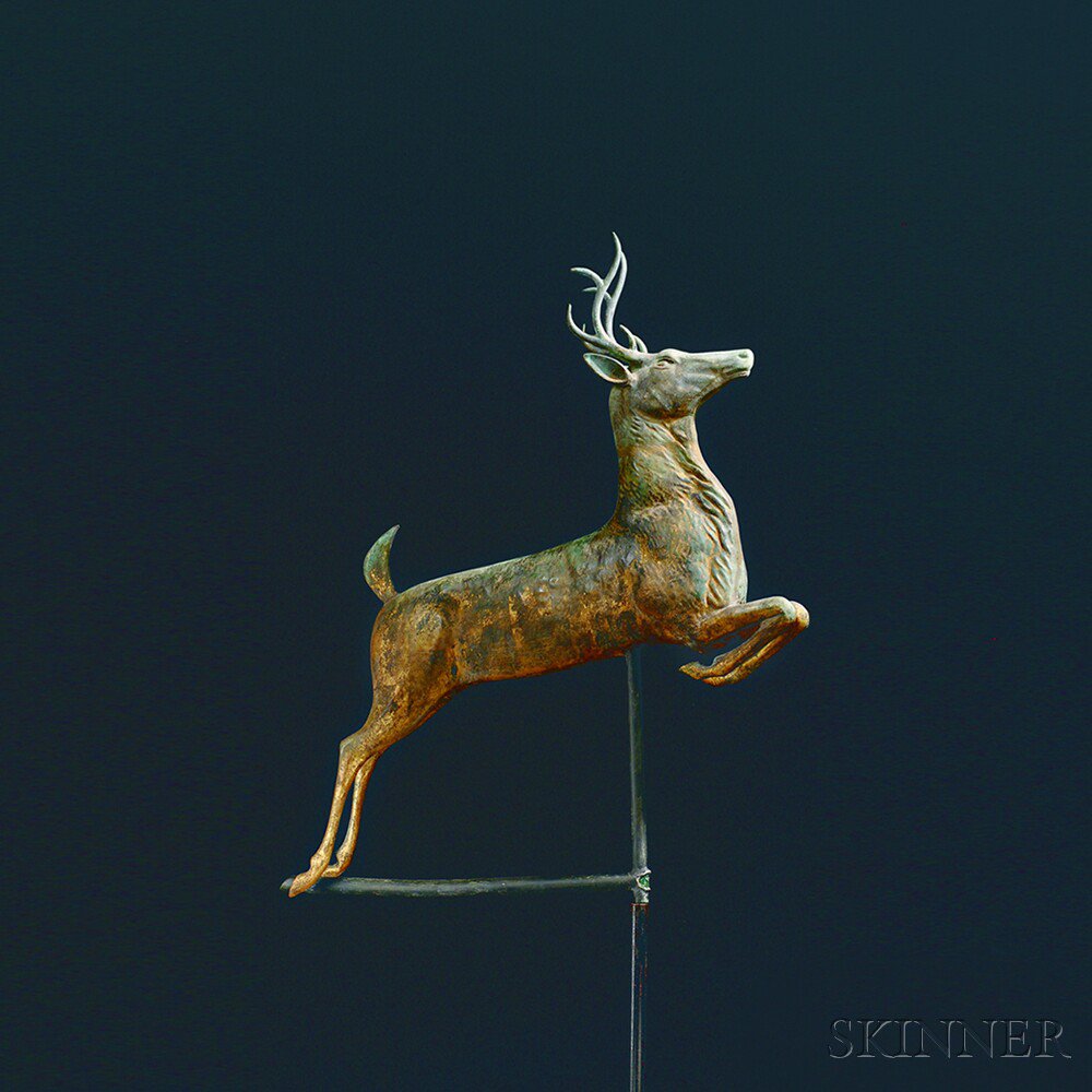 Appraisal: Gilded Molded Copper and Cast Zinc Leaping Stag Weathervane America