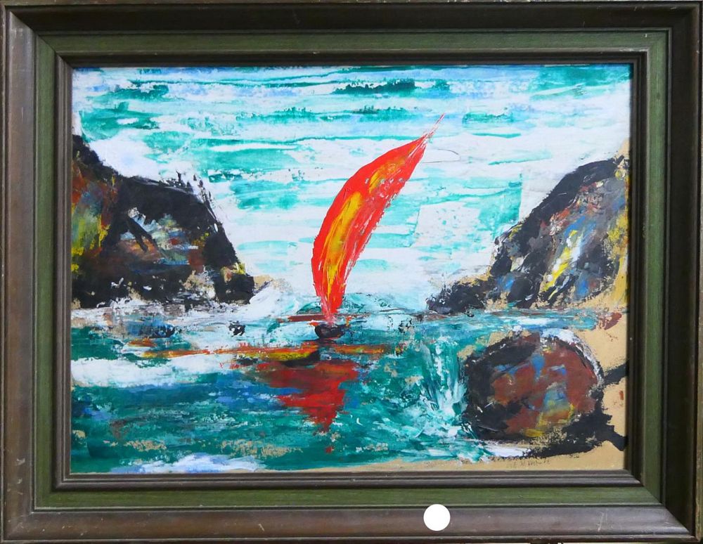 Appraisal: SIGNED G E SAILBOAT SCENE OIL WORK ON BOARD Oil