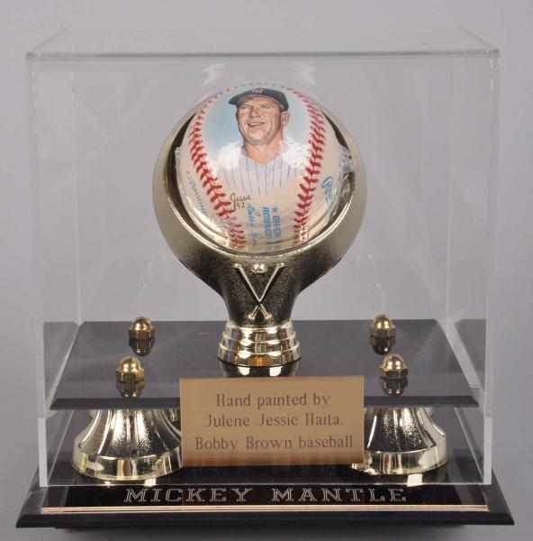 Appraisal: Handpainted Autographed Mickey Mantle Baseball Description Ball has handpainted color