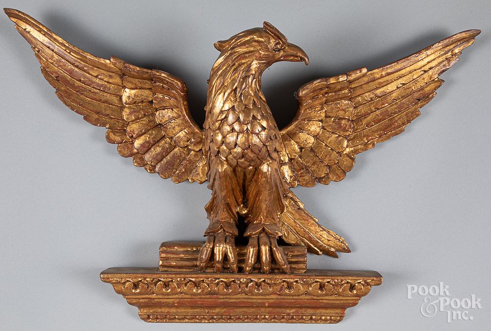 Appraisal: Carved giltwood eagle plaque th c Carved giltwood eagle plaque