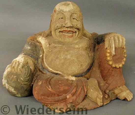 Appraisal: Carved seated Buddha probably th c h x w x