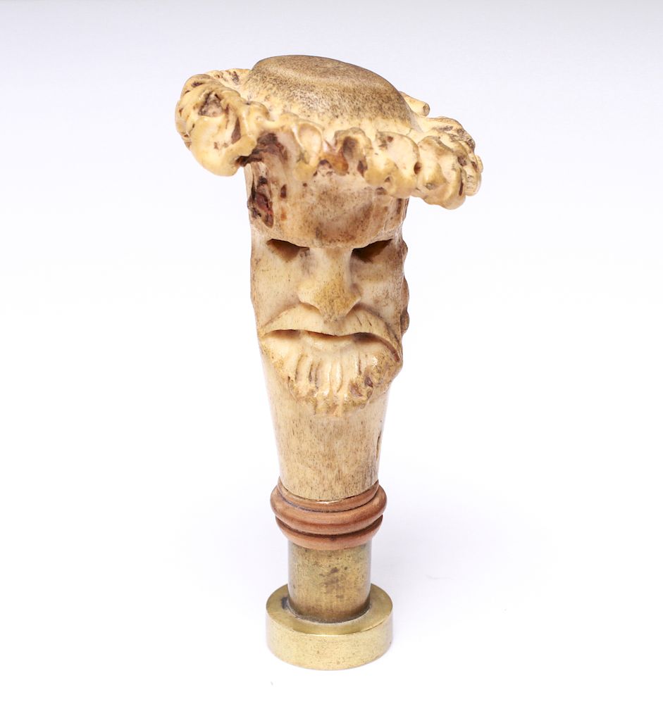 Appraisal: Wax Seal w Carved Face on Antler th C Wax