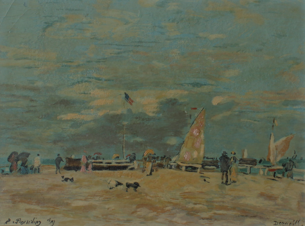 Appraisal: DEAUVILLE PAINTING AFTER BOUDOIN Oil Masonite '' X '' framed