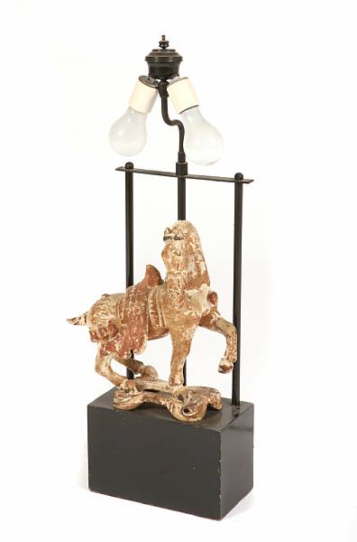 Appraisal: A Chinese Tang-style wood horse as lamp height in width