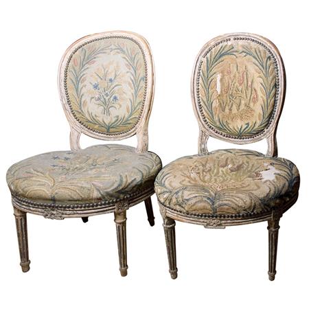 Appraisal: Pair of Louis XVI Style Needlepoint Upholstered Beachwood Boudoir Chairs