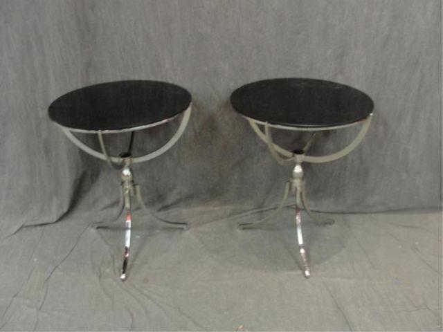 Appraisal: Pair of Steel Pedestal and Glass Top Tables From a