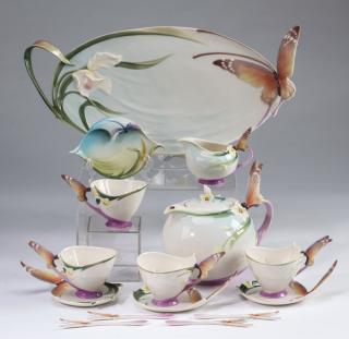 Appraisal: pc 'Papillion' porcelain tea set by Franz Fifteen-piece 'Papillion' porcelain