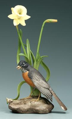 Appraisal: Boehm bird figurine robin with daffodils removable black mark with