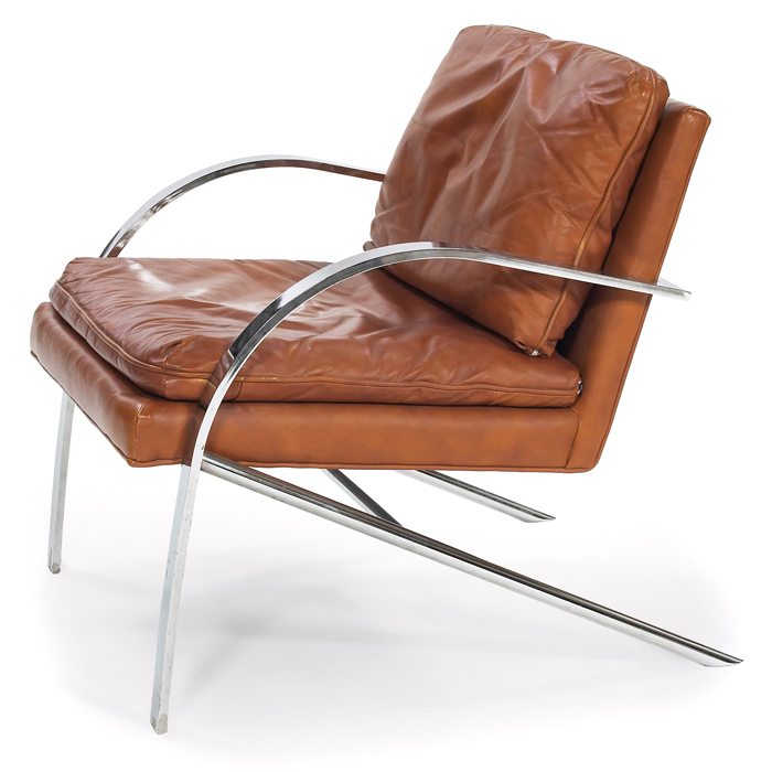 Appraisal: Paul Tuttle lounge chair USA cantilevered frame of chromeplatedsteel has