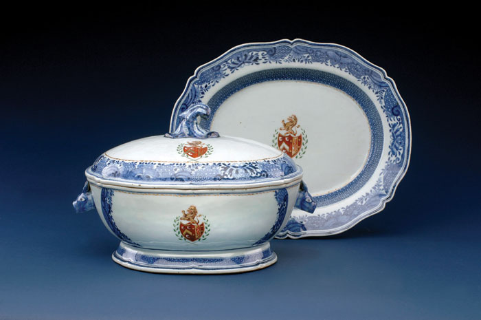 Appraisal: FINE CHINESE EXPORT PORCELAIN ARMORIAL SHAPED AND COVERED SOUP TUREEN