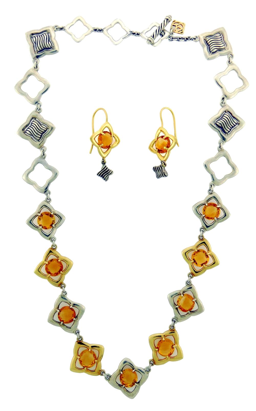 Appraisal: JEWELRY David Yurman Sterling and Gold Citrine Quatrefoil Necklace and