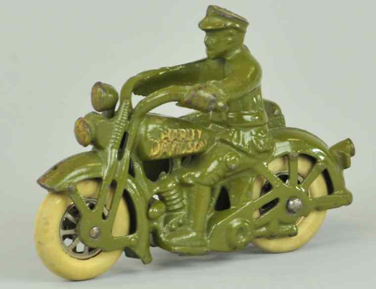 Appraisal: HUBLEY HARLEY DAVIDSON WITH SIDECAR Cast iron painted in green