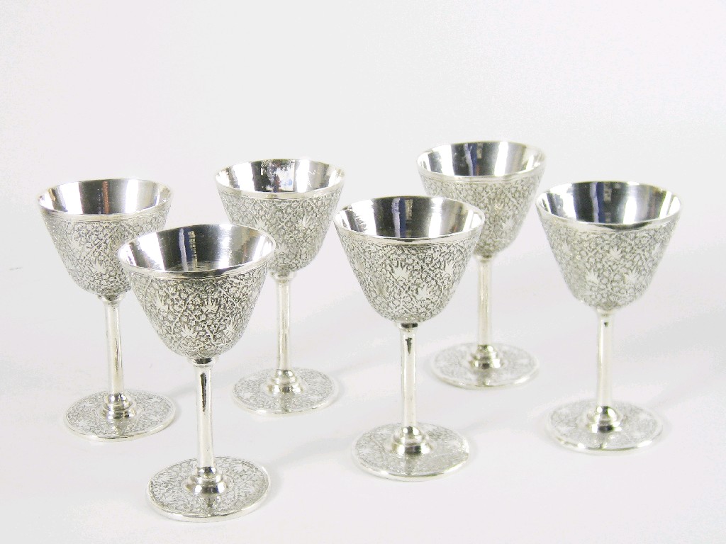 Appraisal: A Set of six Indian silver Goblets in high