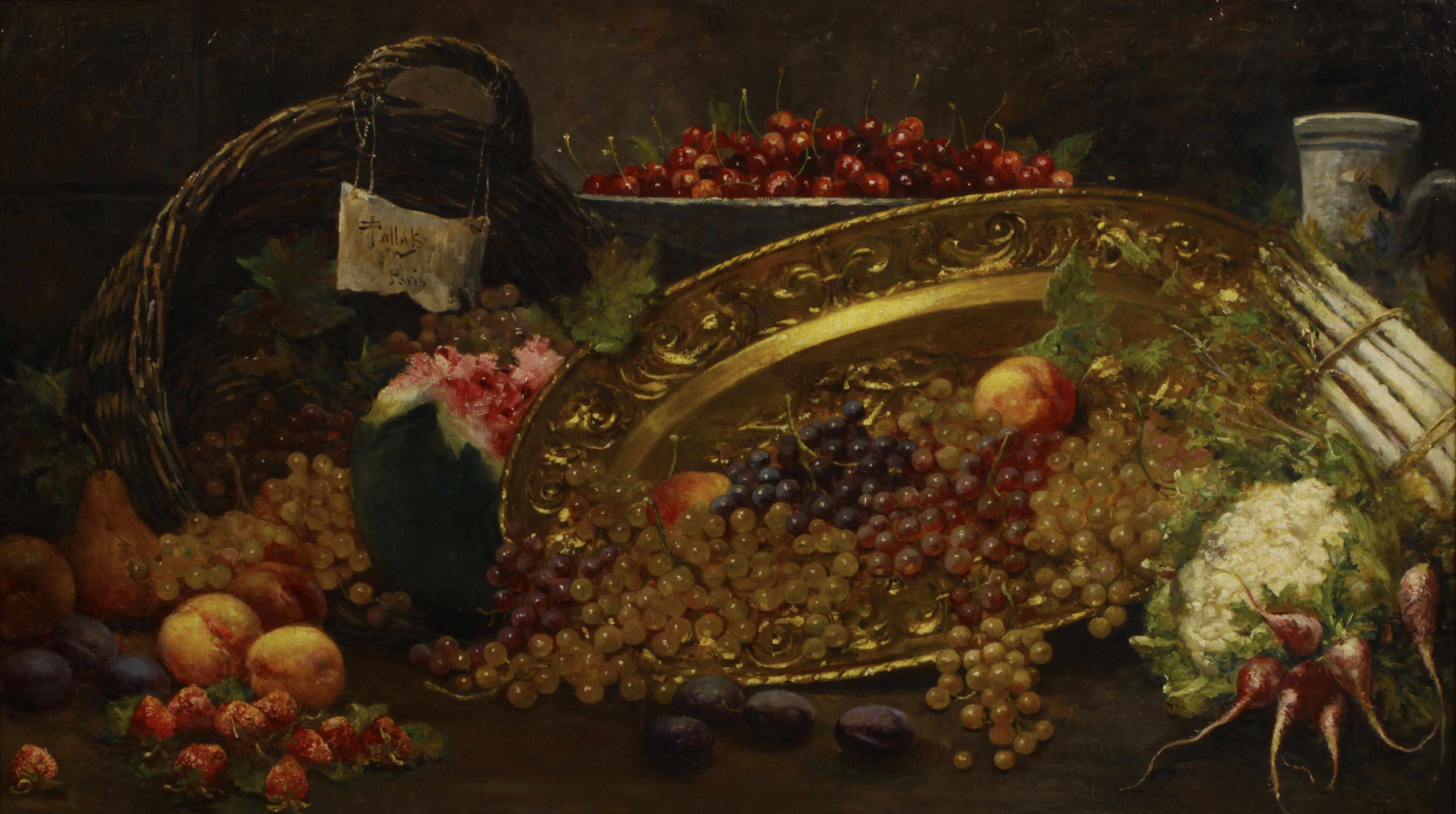 Appraisal: August Pollak Austrian born A still life with grapes in