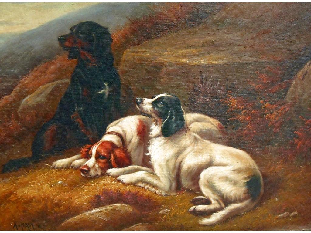 Appraisal: th century - three spaniels on moorland signed A Hardy