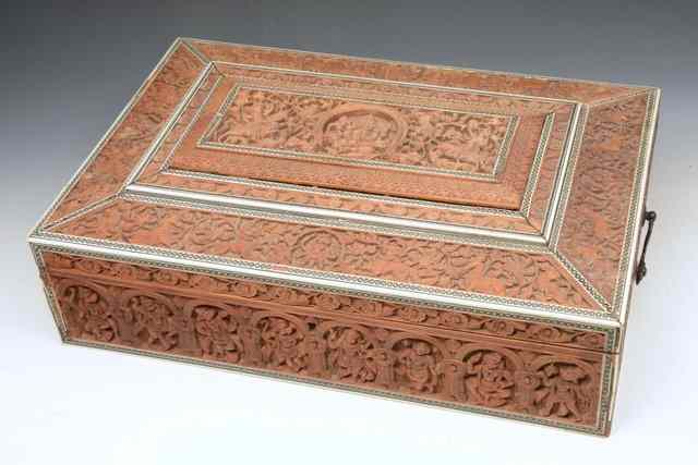 Appraisal: A LARGE INDIAN SANDALWOOD AND SEDELI INLAID WORKBOX with allover