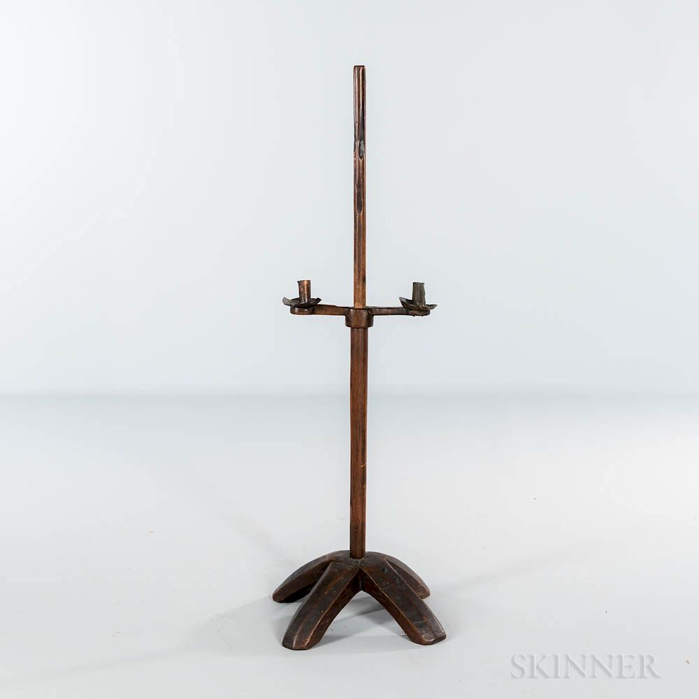 Appraisal: Ash and Maple Cross-base Candlestand Ash and Maple Cross-base Candlestand