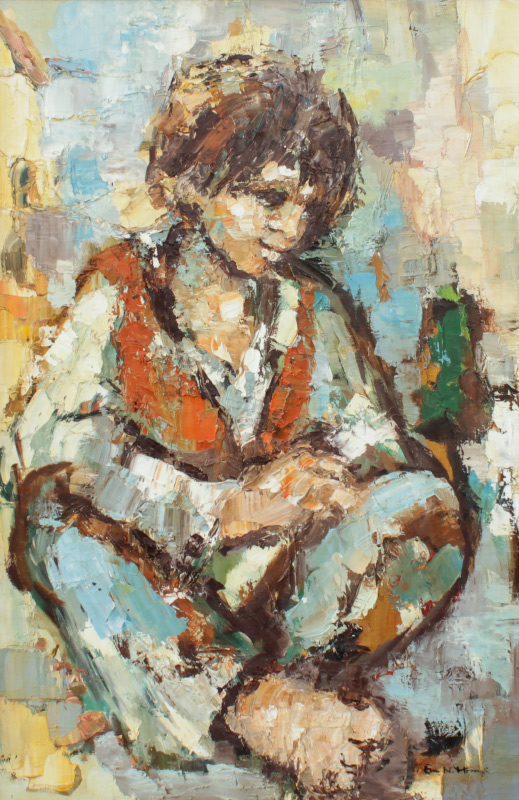 Appraisal: MOSONYI Eva Canadian Hungarian - ''Seating Boy'' Oil Canvas ''