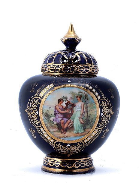 Appraisal: A Vienna cobalt blue vase and coverlate th Centurywith gilt