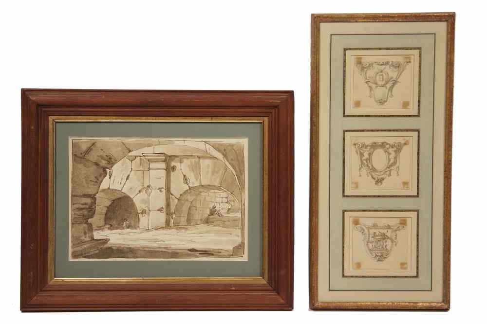 Appraisal: OLD MASTERS INK DRAWINGS - Architectural Ink Drawings with Washes