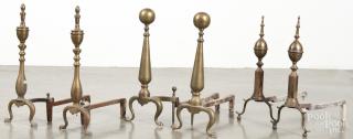 Appraisal: Three pairs of reproduction brass andirons tallest - ''