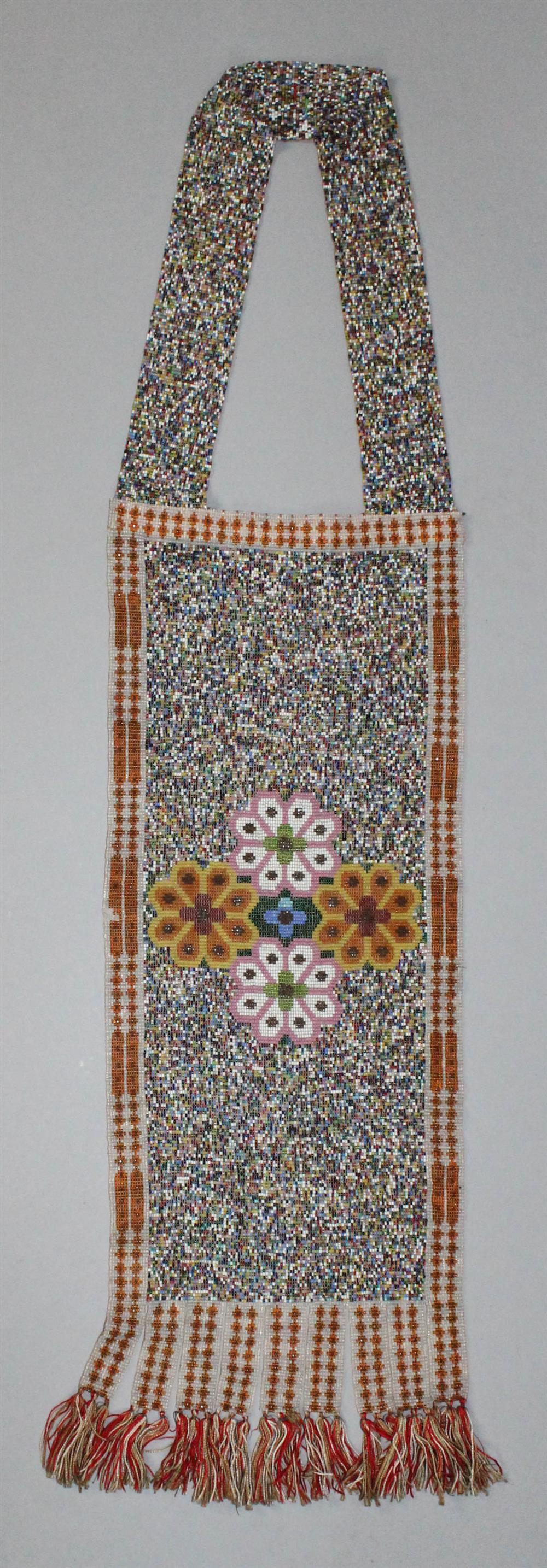 Appraisal: GREAT LAKES LOOM BEADED APRON ADORNMENT floral motif and silk