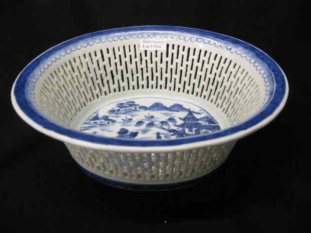 Appraisal: Chinese Canton Porcelain Basket oval blue landscape '' x ''