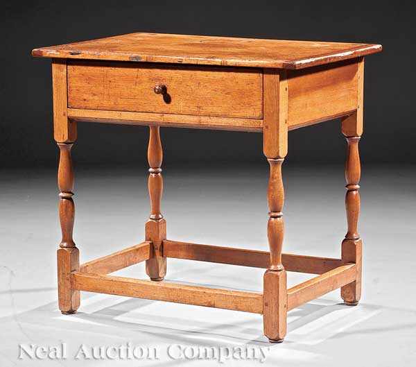 Appraisal: An Antique American Pine and Maple Tavern Table overhanging top