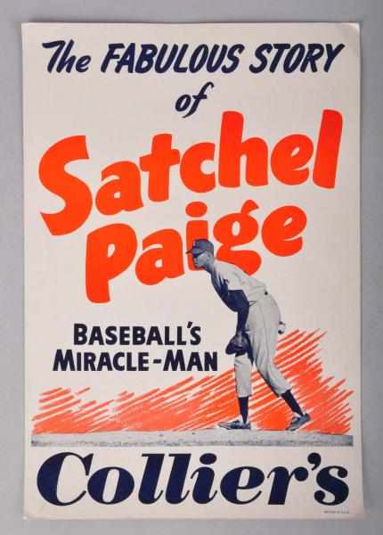 Appraisal: Cardboard Satchel Paige Newspaper Advertisement Description Circa s Shows Paige