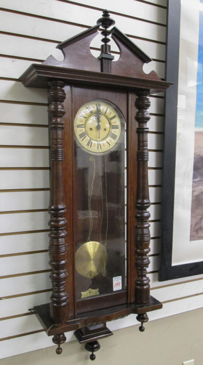 Appraisal: TWO-WEIGHT REGULATOR WALL CLOCK German c with unsigned time strike