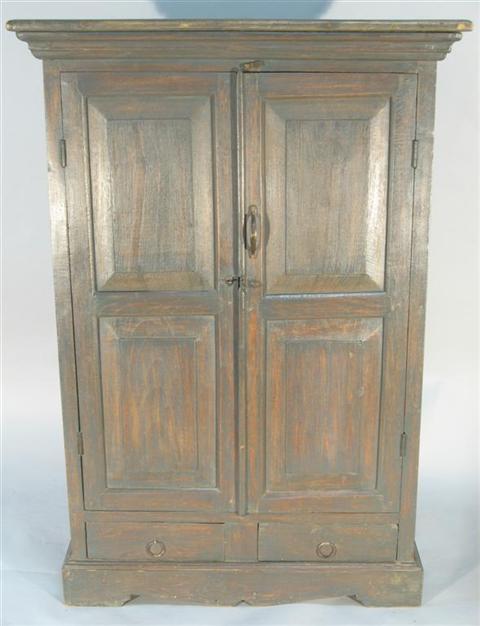 Appraisal: CHIPPENDALE STYLE BLUE WASHED CABINET th century the molded cornice