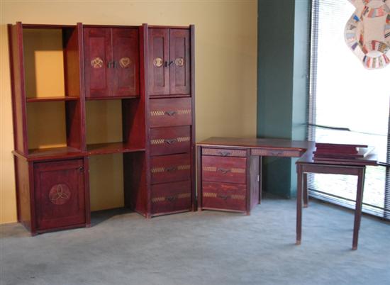 Appraisal: An Asian-style Office Grouping to Include an L-shaped desk with