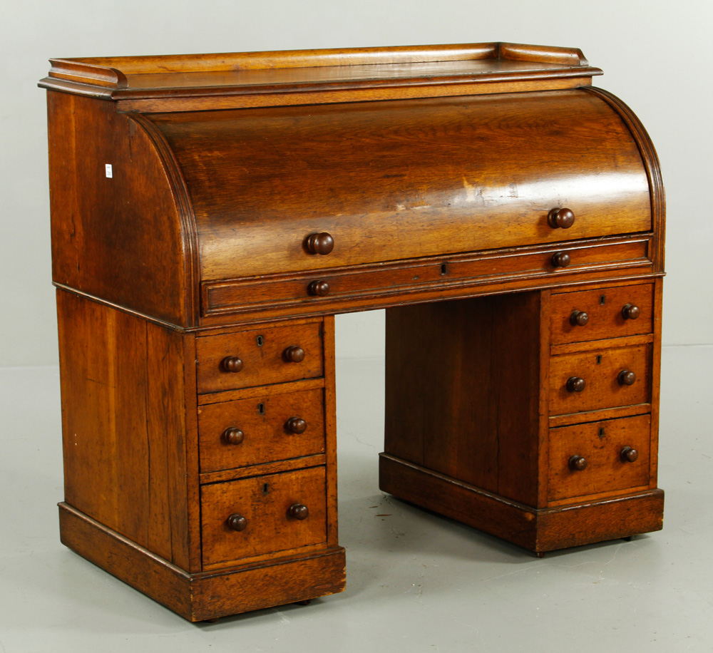 Appraisal: - th C Cylinder Desk th century cylinder desk with