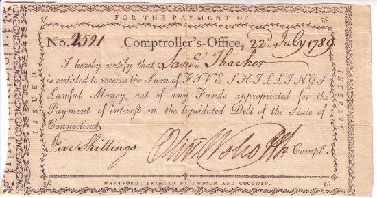 Appraisal: WOLCOTT JR OLIVER Partly-printed Document Signed Oliv WolcottJr ordering payment