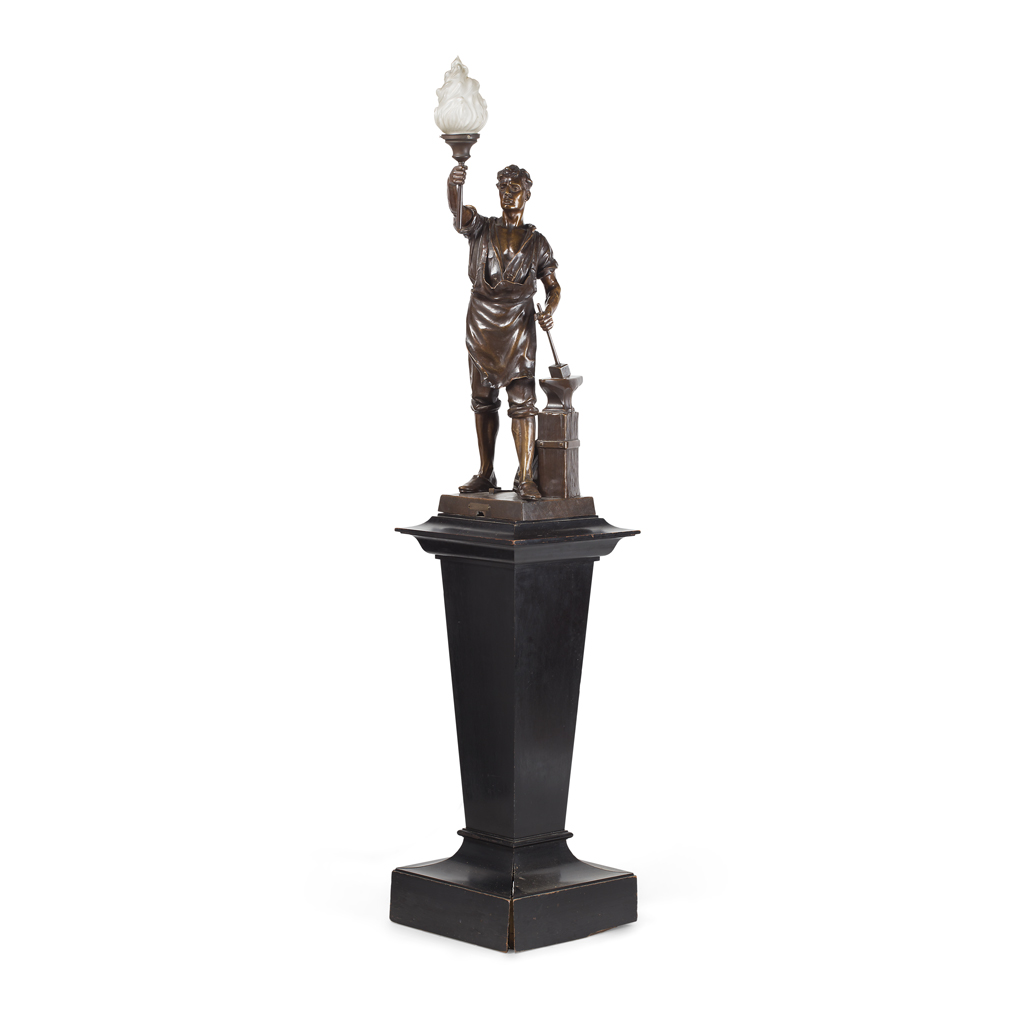 Appraisal: PATINATED SPELTER FIGURAL LAMP AFTER VICTOR HEINRICH SEIFERT AND ASSOCIATED