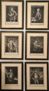 Appraisal: Set of six portrait mezzotint printed engravings After Thomlinson Charles